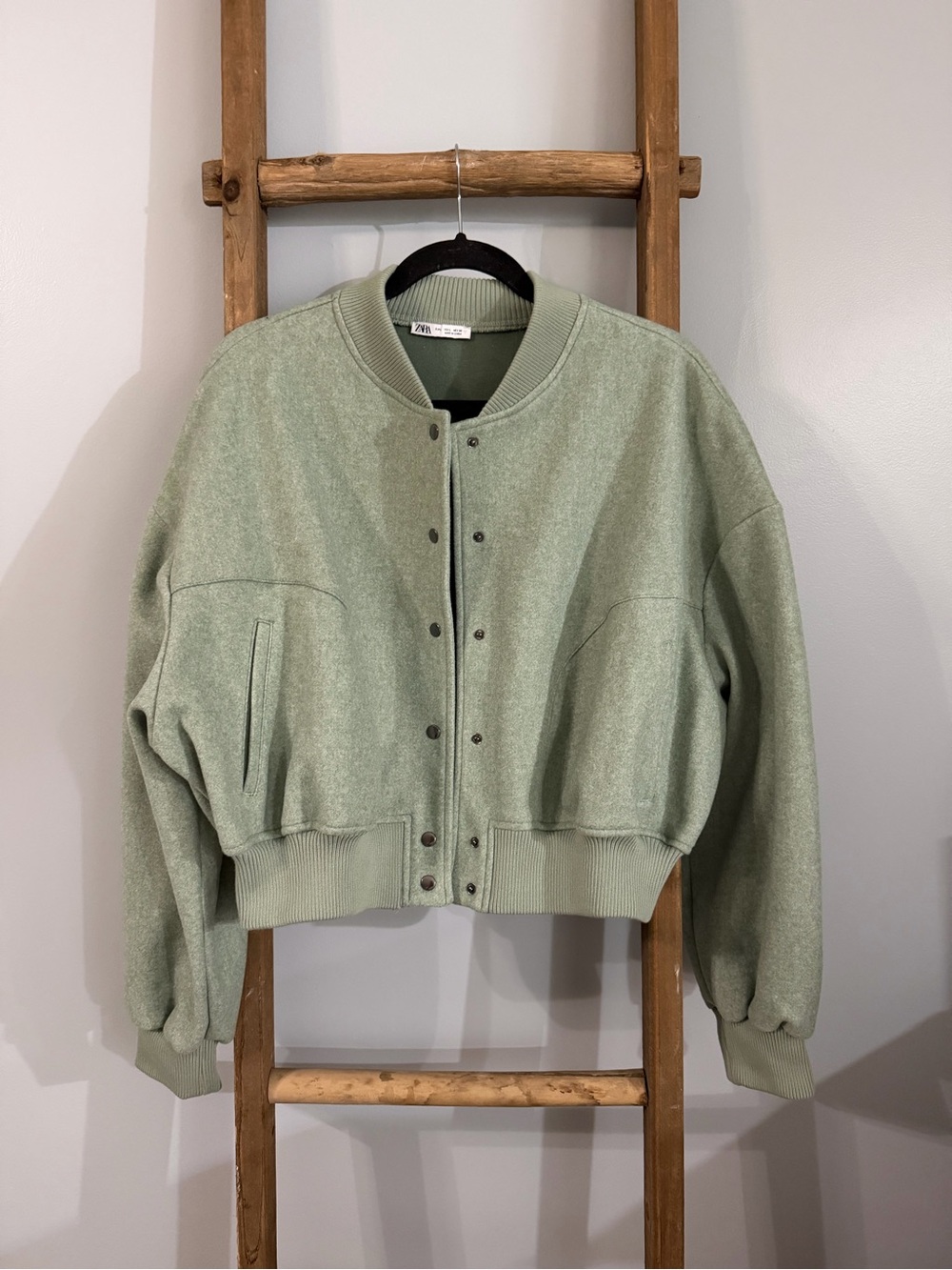 Zara Light Sage Green Viral Bomber Jacket
